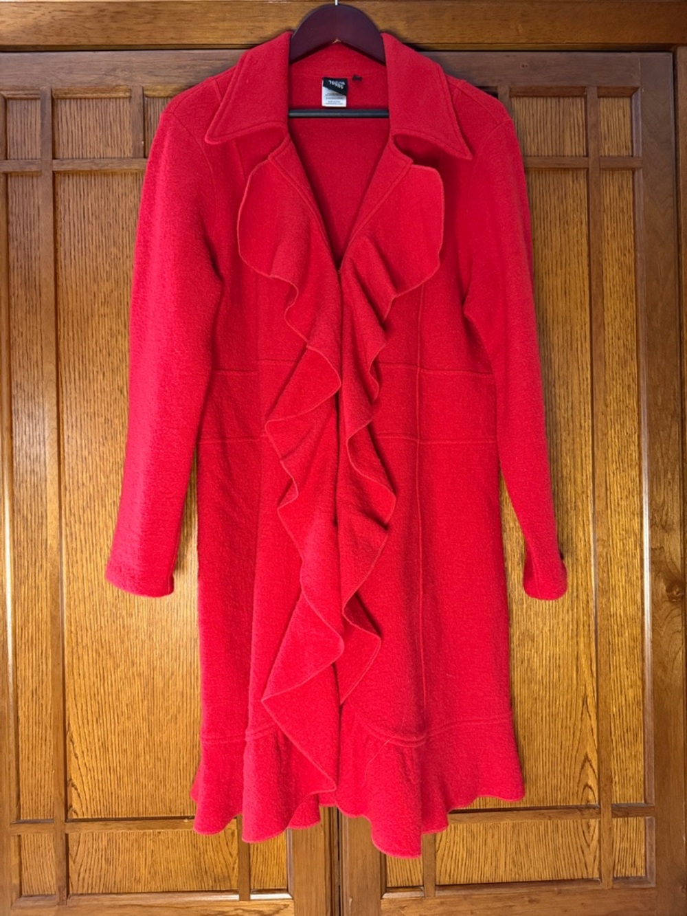 VTG Sharon Young Wool Coat Dramatic Ruffle Front Swing Coquette Romantic Career